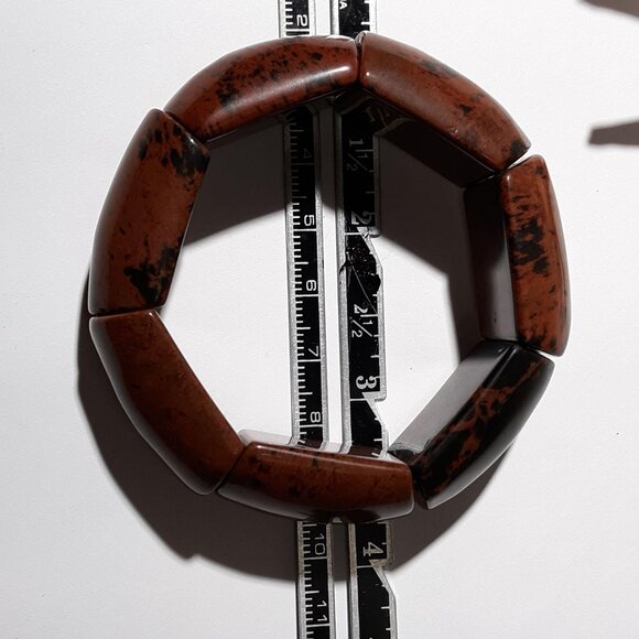River Jasper Bracelet Natural Stone Brown Black Stretch Bangle - Picture 6 of 6